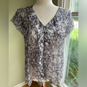 Joie short sleeve silk chiffon top. V-neck with ruffle. Covered buttons .Size M